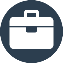 Picto rond bleu foncé avec une sacoche blanche au centre