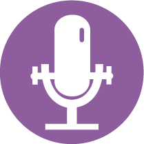 Picto rond violet avec un micro blanc au centre